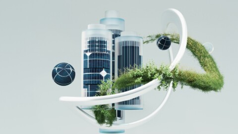 Futuristic data center powered by solar energy with green plants symbolizing Sustainable SaaS and eco-friendly cloud innovation in 2025