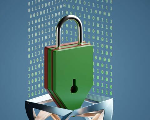 Green layered padlock symbolizing post-quantum cryptography protection amid glowing binary code and quantum threats in 2026.